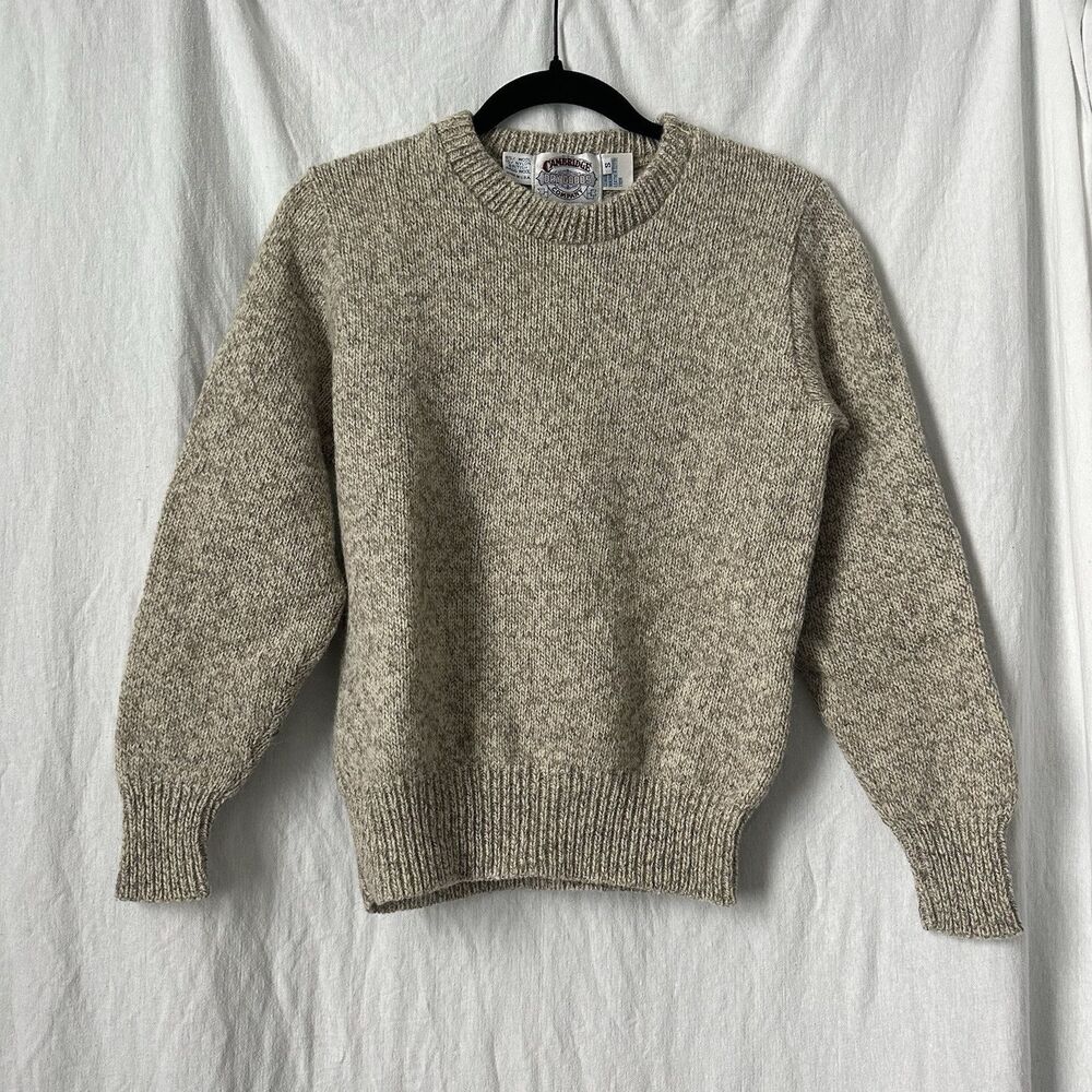 VTG Cambridge Dry Goods Sweater Women Small Beige Wool Crewneck Made in USA